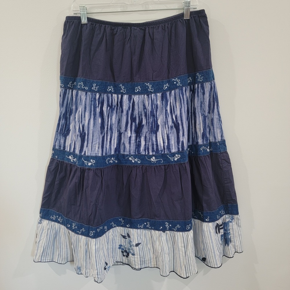 Vintage Womens Maxi Skirt Size 14 Blue Tiered Boho Indie Artsy Floral Tie Dye - Picture 2 of 6